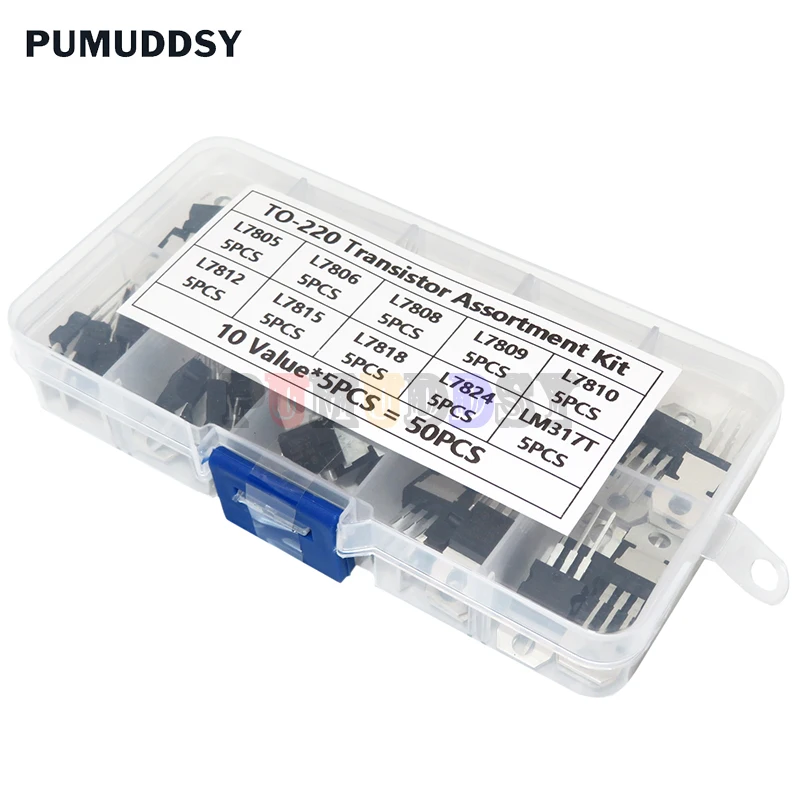 LM317T L7805 L7806 L7808 L7809 L7810 L7812 L7815 L7818 L7824 Transistor Assortment Kit 10value*5pcs 50PCS Voltage Regulator box