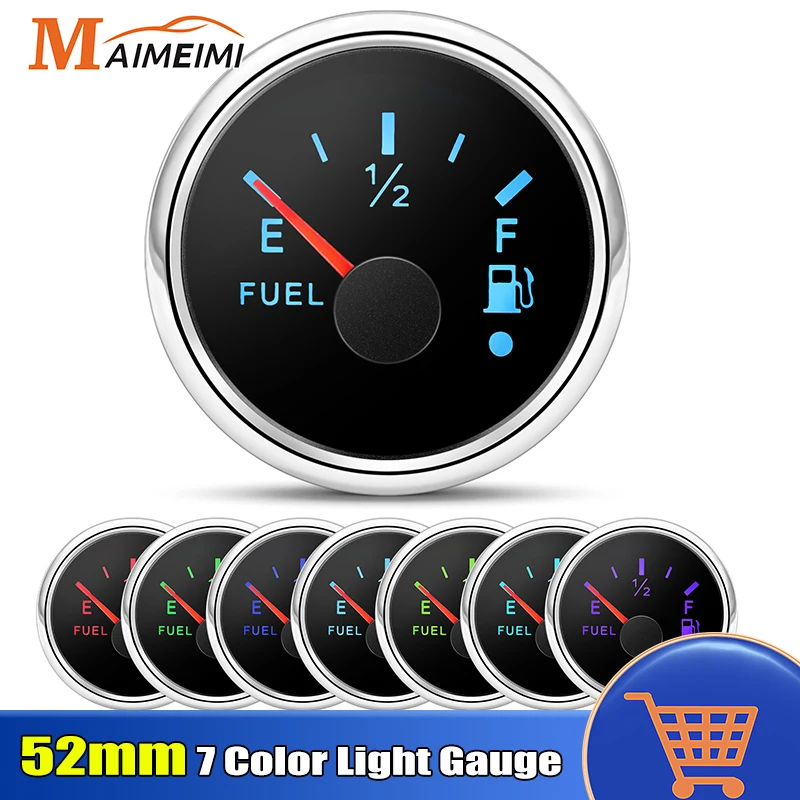 

7 Colors Backlight 52mm Voltmeter Fuel Level Water Level Oil Temp Gauge With Warning Light Universal For 12V 24V Boat Car Marine