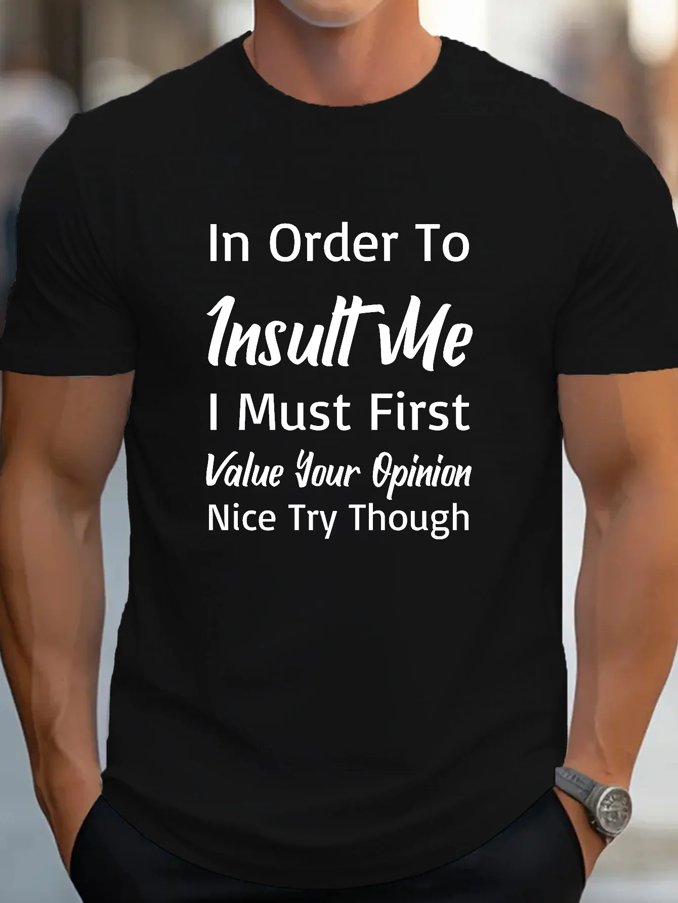 

Мужская повседневная футболка с круглым вырезом "To Insult Me" с юмористической цитатой, с коротким рукавом, можно стирать в машине.