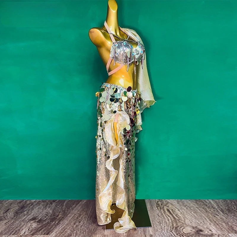 Customized Belly Dance Performance Dress Suit Set Oriental Dance Costume Practice Dress Split Skirt Indian Clothes Women