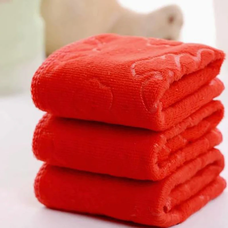 Big Red Thick Velvet Embossed Joyful Language Towel Wedding Towel Handkerchief Accessories 1 Pcs