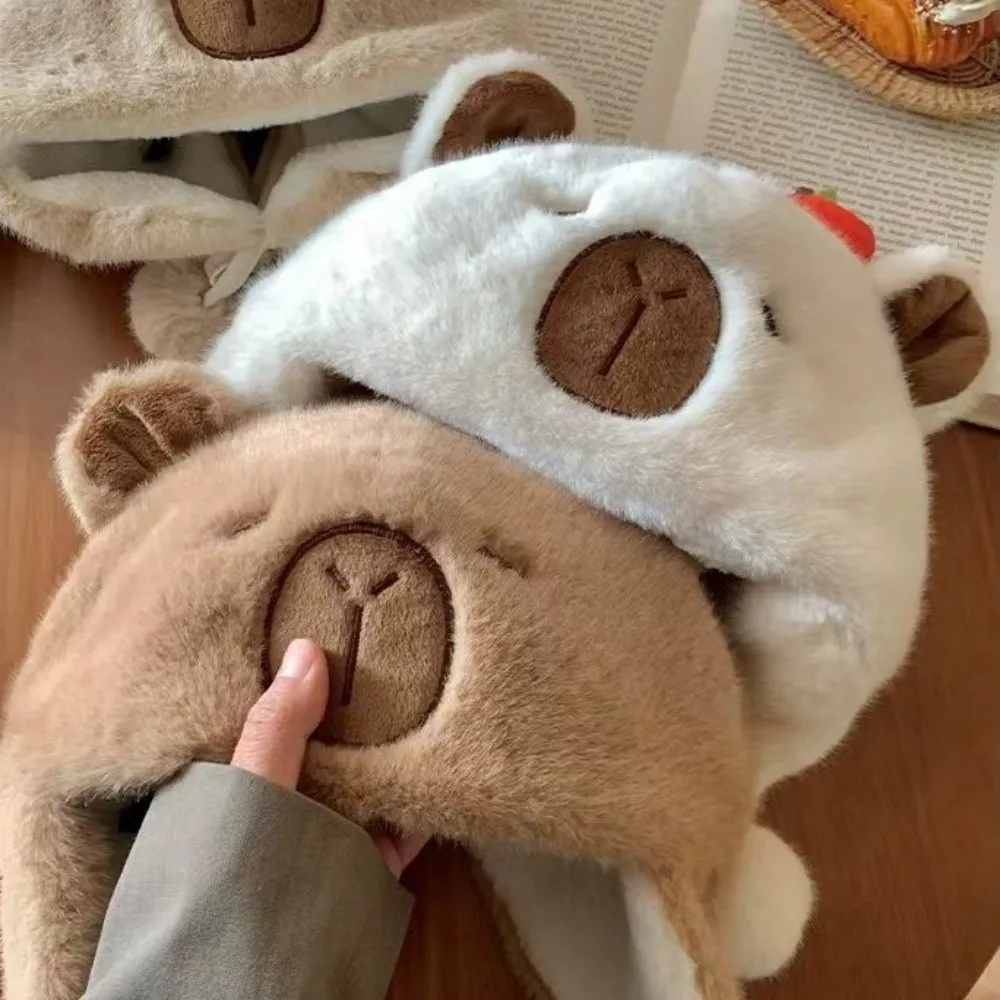 새로운 방풍 보닛 캡 따뜻한 만화 풀오버 모자 푹신한 카피바라 귀 보호 캡 선물