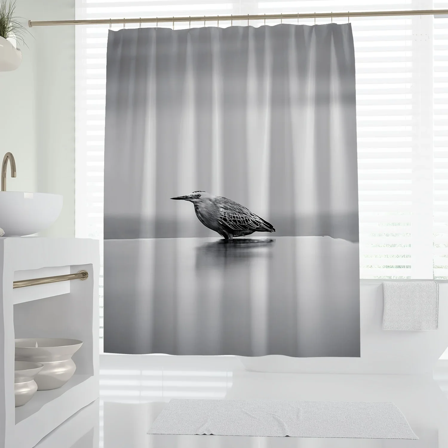 

1pc Realistic Wildlife Bird Print, Aesthetic Sparrow Shower Curtain, Digital Print Bath Decor