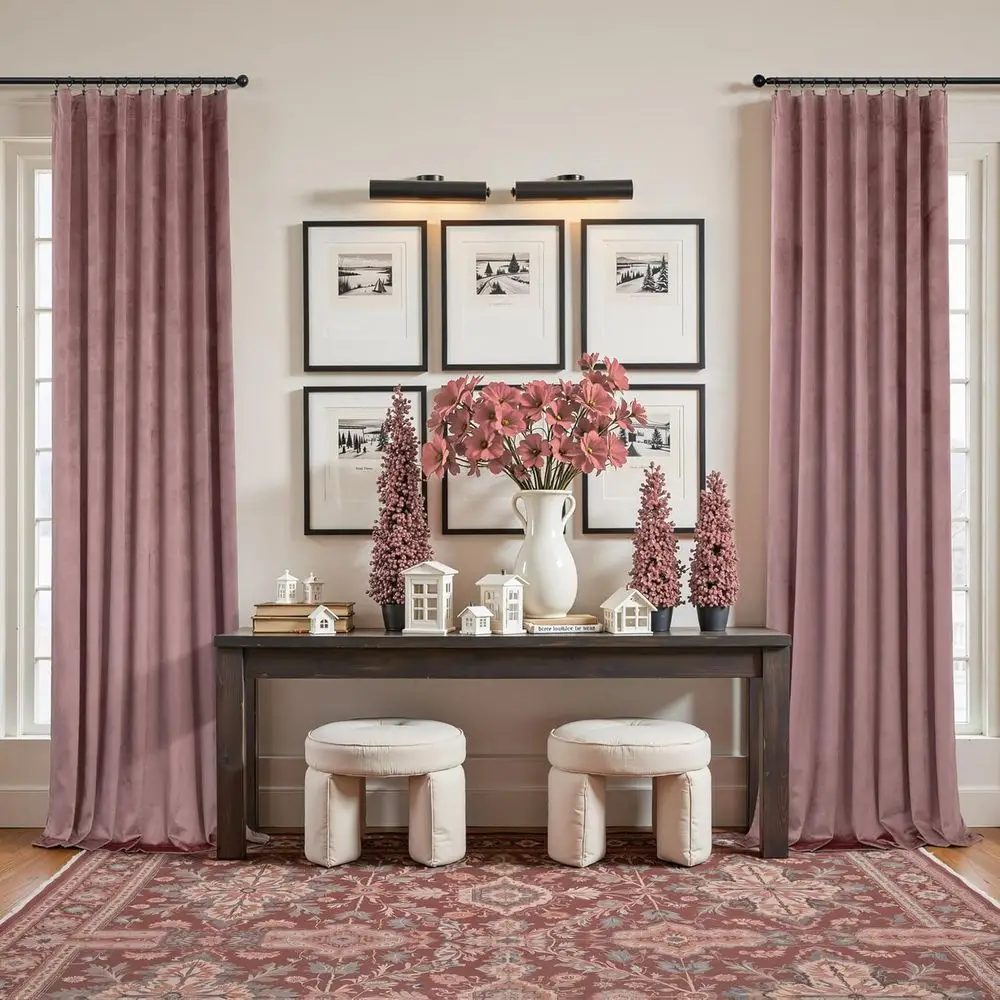 ستائر مخملية فاخرة باللون الوردي المغبر، 84 طويلة، لوحتين، مطوية، معزولة، لغرفة نوم البنات وغرفة المعيشة