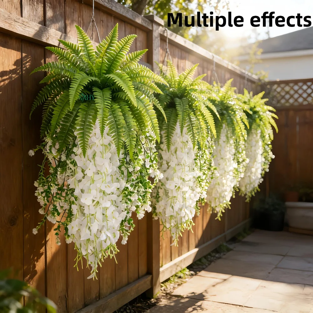 33 PCS Artificial Hanging Plants Camellia and Wisteria Vines with Boston Fern Sets Outdoor Garden and Wedding Modern Decor