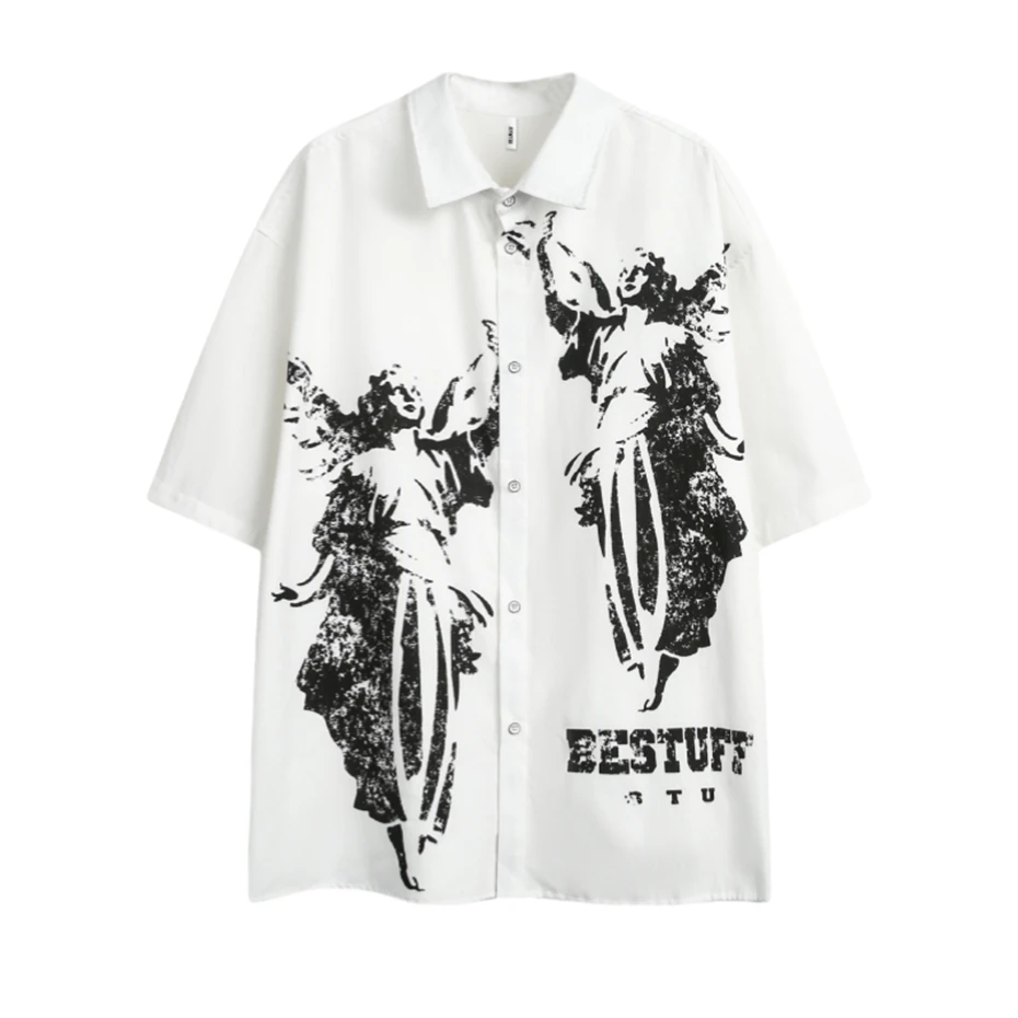 

Vintage Sculpture Print Shirts Mens Streetwear Hip Hop White Casual Blouse Men Oversized Summer Harajuku Short Sleeve Shirt Male