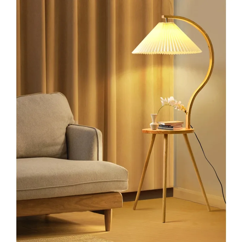 Wood Cafe Table Design E27 Led Floor Lamps for Living Room Pleated Standing Light Bedroom Bedside Lamps Indoor Lighting Fixtures