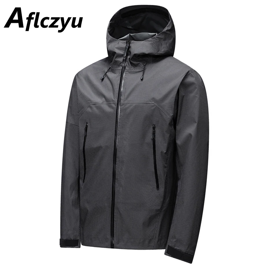 

Waterproof Camping Jacket Men Solid Color Windbreaker Jacket Fashion Casual Hooded Jackets Coats Male Outdoor Outerwear