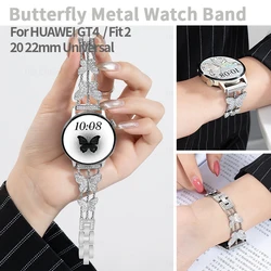 20mm 22mm Bling Butterfly Metal Strap for Huawei Watch GT4 GT3 GT2 Luxury Diamond Bracelet for Samsung Galaxy Watch 4 Chain Belt