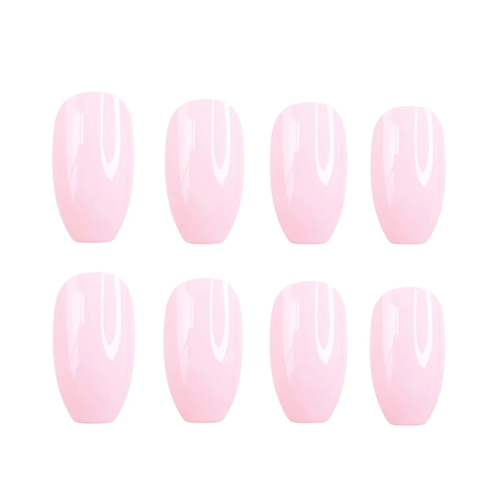 48Pcs Shiny Light Pink Fake Nails With Glue Acrylic Press On False Nails Short Stiletto Finger Tips For Woman Manicure Tool