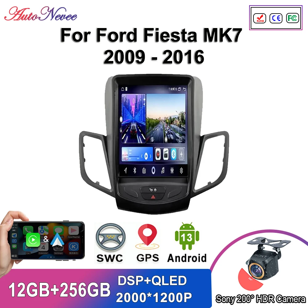 

Мультимедийная магнитола для Ford Fiesta MK7 2009 - 2016 с сенсорным экраном, Android 13