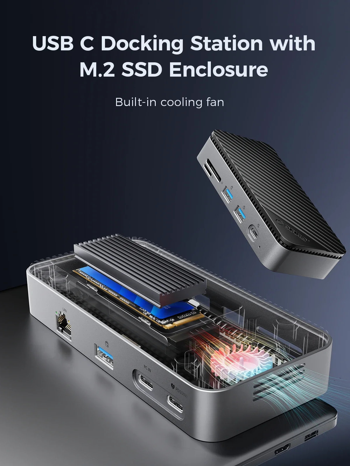ORICO M.2 NVMe SSD Enclosure with 9-in-1 USB C HUB 10Gbps External