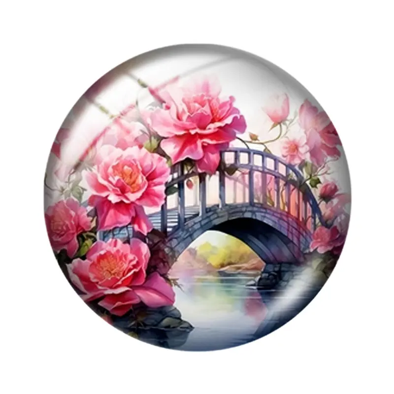 Red Floral Landscape Made 12/18/20/25mm glass cabochon  bracelet pendant rings for jewelry demo earrings back Making findings