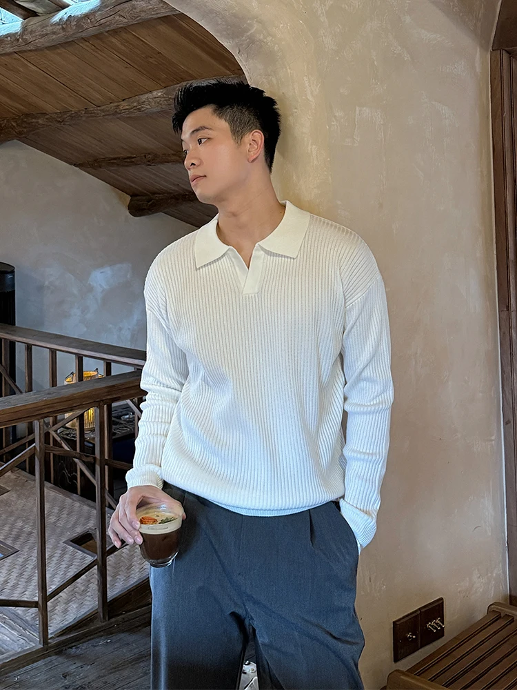 

White V-Ne Long Sve Knitwear for Men mat Preppy Sle Striped Sweater High-End Feeling Regular Fit Casual Wear