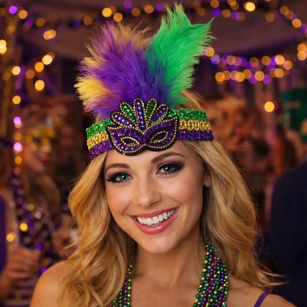 Colorful Feather Headpiece Stage Performance Decorative Feather Headdress Brazilian Carnival Hair Band Hawaiian Party Accessory