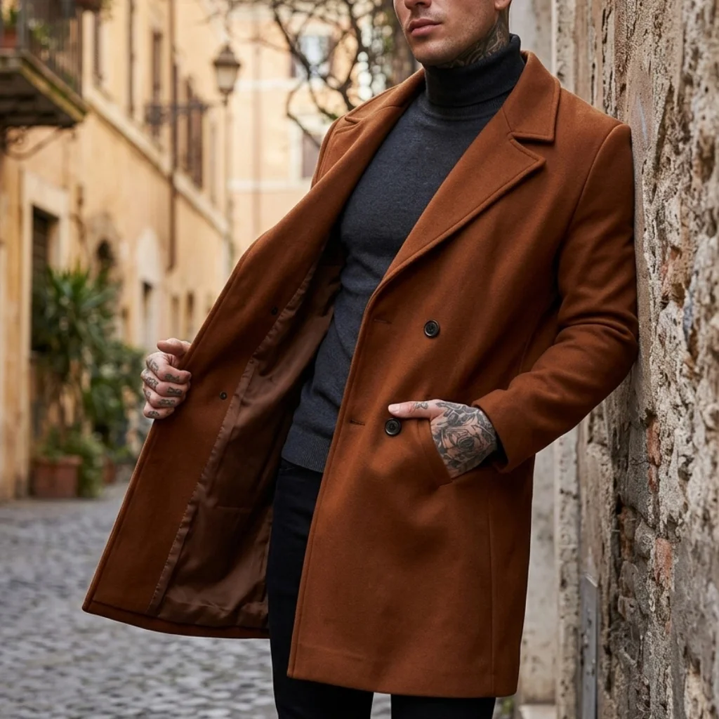 

New Winter Men's Double-Breasted Trench Coat Warm Lined Comfort Medium Length Fit Casual Business Street Commuting | Sizes M-2XL