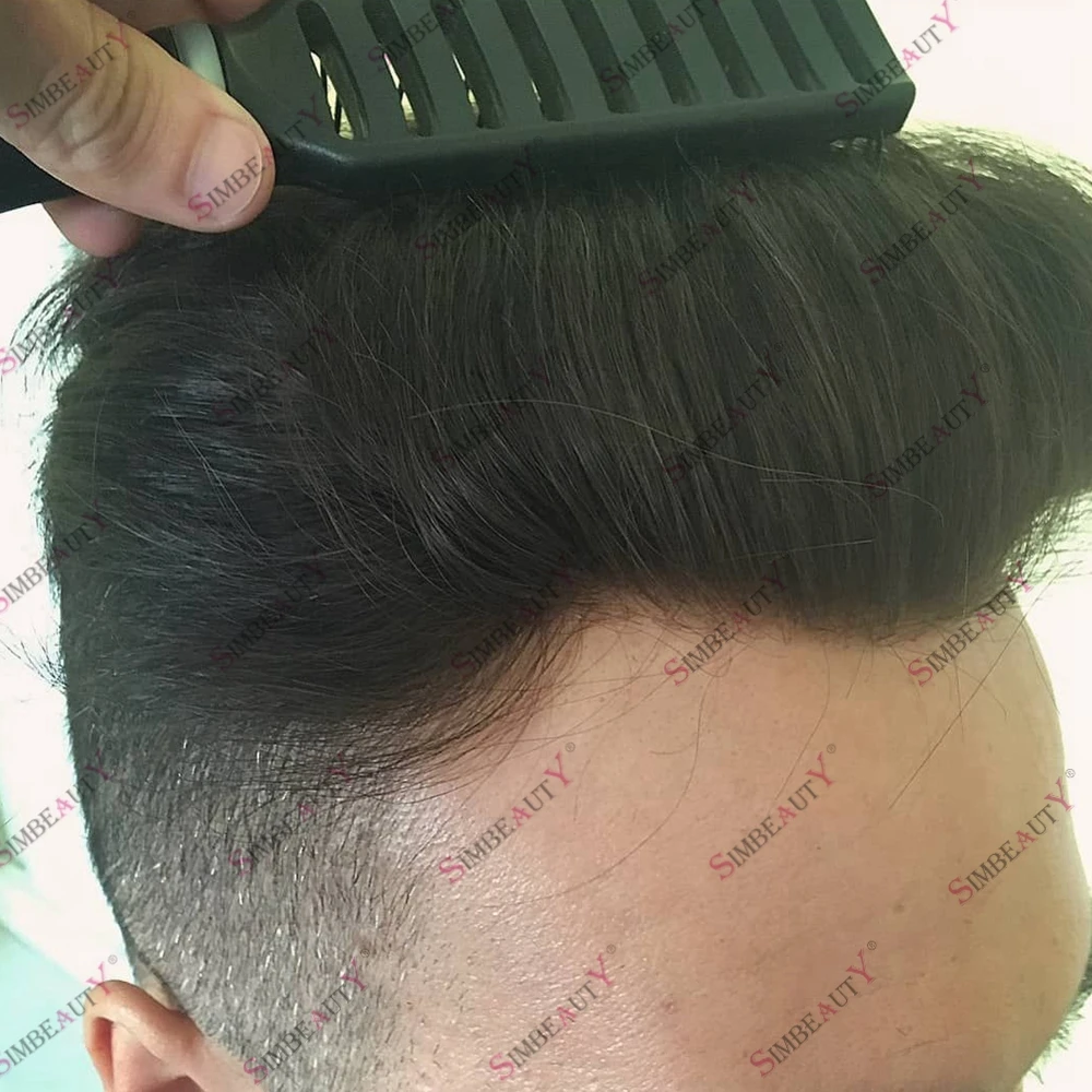 130% Dichtheid Menselijk Haar Mannen Toupetje Full Skin Pu Base Haarvervanging Duurzaam 0.1Mm Mens Pruiken Eenheid Capillair Prothesesysteem