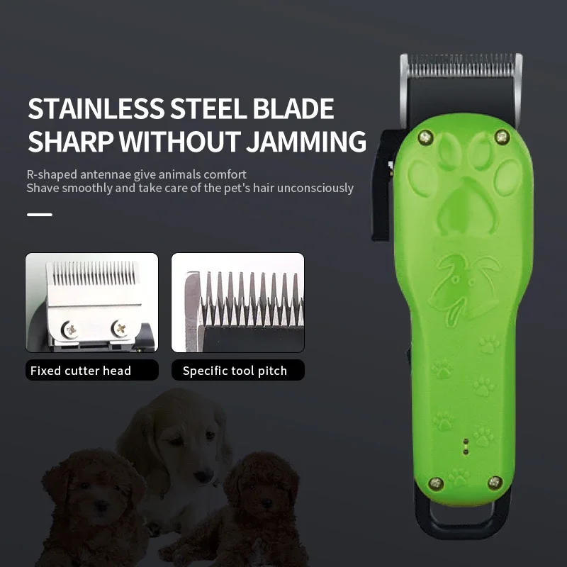 Kemei-km-cw10 pet cabelo clipper, carregamento USB, desenhos animados, verde, grooming, cão, profissional