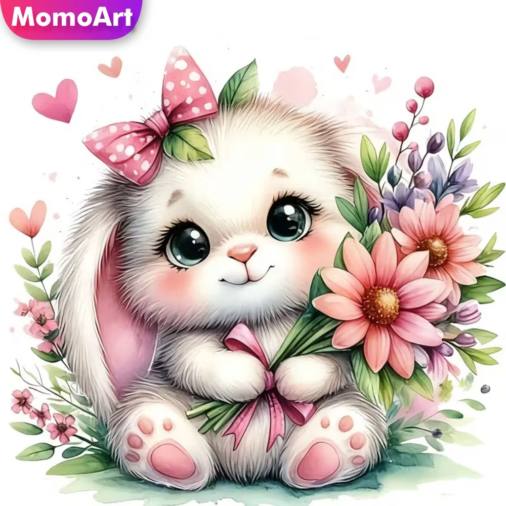 Momoart 5D Diamantmalerei-Set mit Hasen-Motiv, Cartoon-Stil, Neuerscheinung, DIY Diamant-Mosaik-Blume, Geeignet für Anfänger, Einzigartiges Geschenk