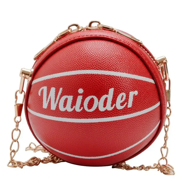 2022 Kids Basketball Messenger Bag Children Girls Leather Round Crossbody Pack Metal Chain Strap Holiday Travel Street Cool