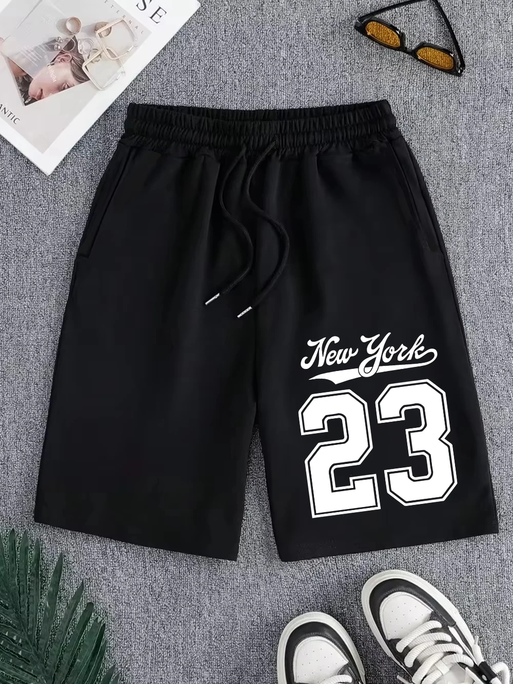 New York 23 Letter Pants Mens Sporty Pocket Wide Knee Length Shorts Basics High Waisted Shorts Summer Oversized Male Clothes