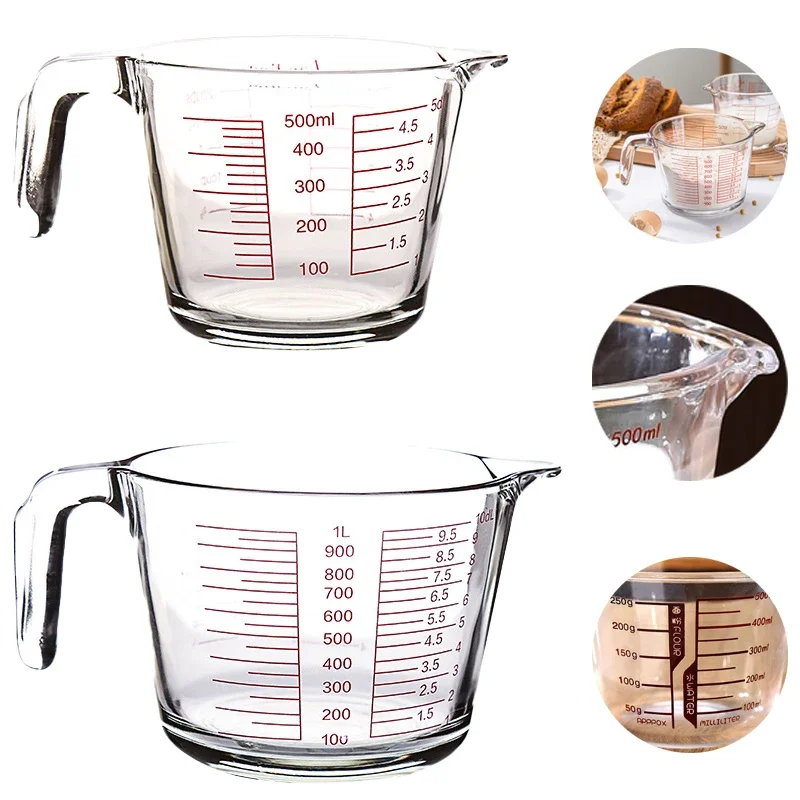 

500/1000ml Measuring Glass Cup High Borosilicate Liquid Scale Measurement Microwave Oven Available Baking Kitchen Accessories