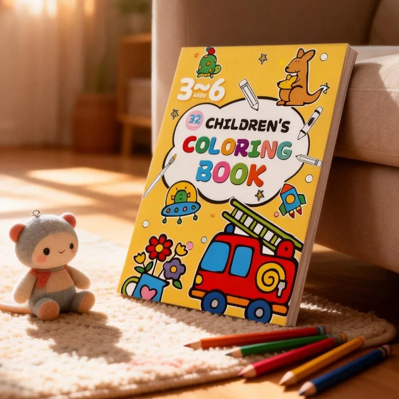Libro de Dibujo para Niños, con Estuches de Colores, Dibujos Animados de Graffiti, Animales, Transporte, Temas de Comida, Libro para Colorear Divertido