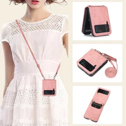 Lanyard Crossbody Wallet Leather Case For Samsung Galaxy Z Flip 7 FE 6 5 4 3 5G Card Slot Shockproof flip5 Protect Shell Cover
