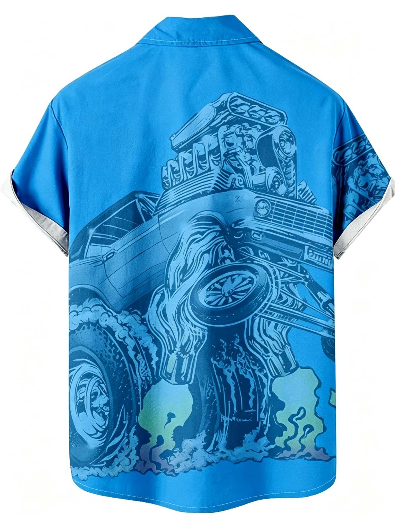 Men Retro Rat Fink Print Short Sleeve Shirt Hot Rod Rockabilly Lapel Button Down Shirts Gothic Tattoo Graphic Casual Loose Beach