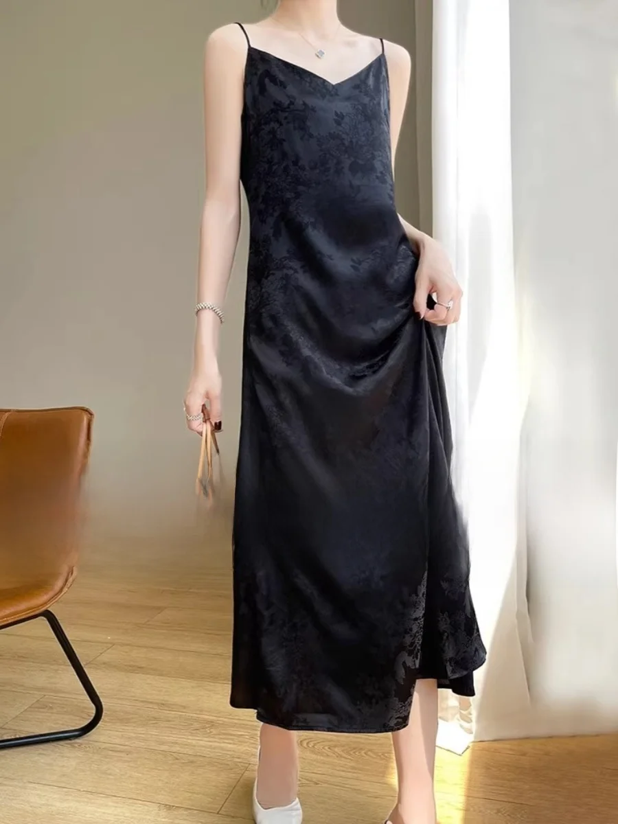 Raso di seta ter Dr Donna Estate Ricamo acido di fascia alta Dimagrante Lungo Dr Gilet Gonna a trapezio V-Ne No-Sve