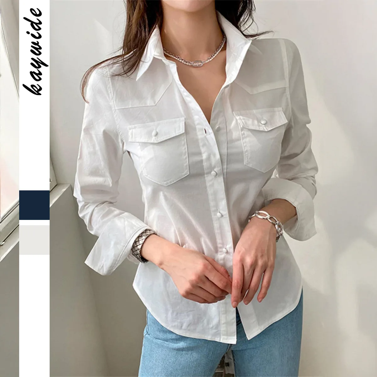 

Элегантная женская футболка с длинным рукавом для офиса, однотонный повседневный топ для женщин, базовый наряд, весенне-летняя уличная одежда