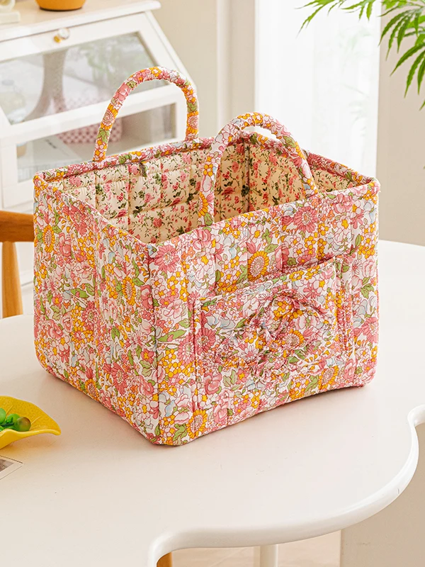 

Портативная корзина для белья Yaqi Luo из чистого хлопка с цветочным узором, для хранения мелочей, ручная корзина для белья
