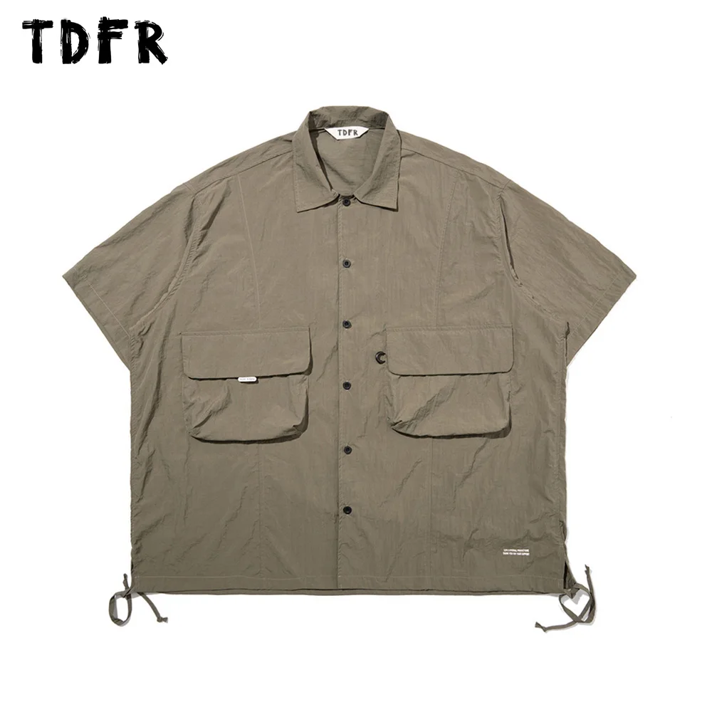 Pocket Cargo Shirts Mens Letter Print Summer Safari Style Casual Loose Lapel Single Breasted Short Sleeve Shirts Men