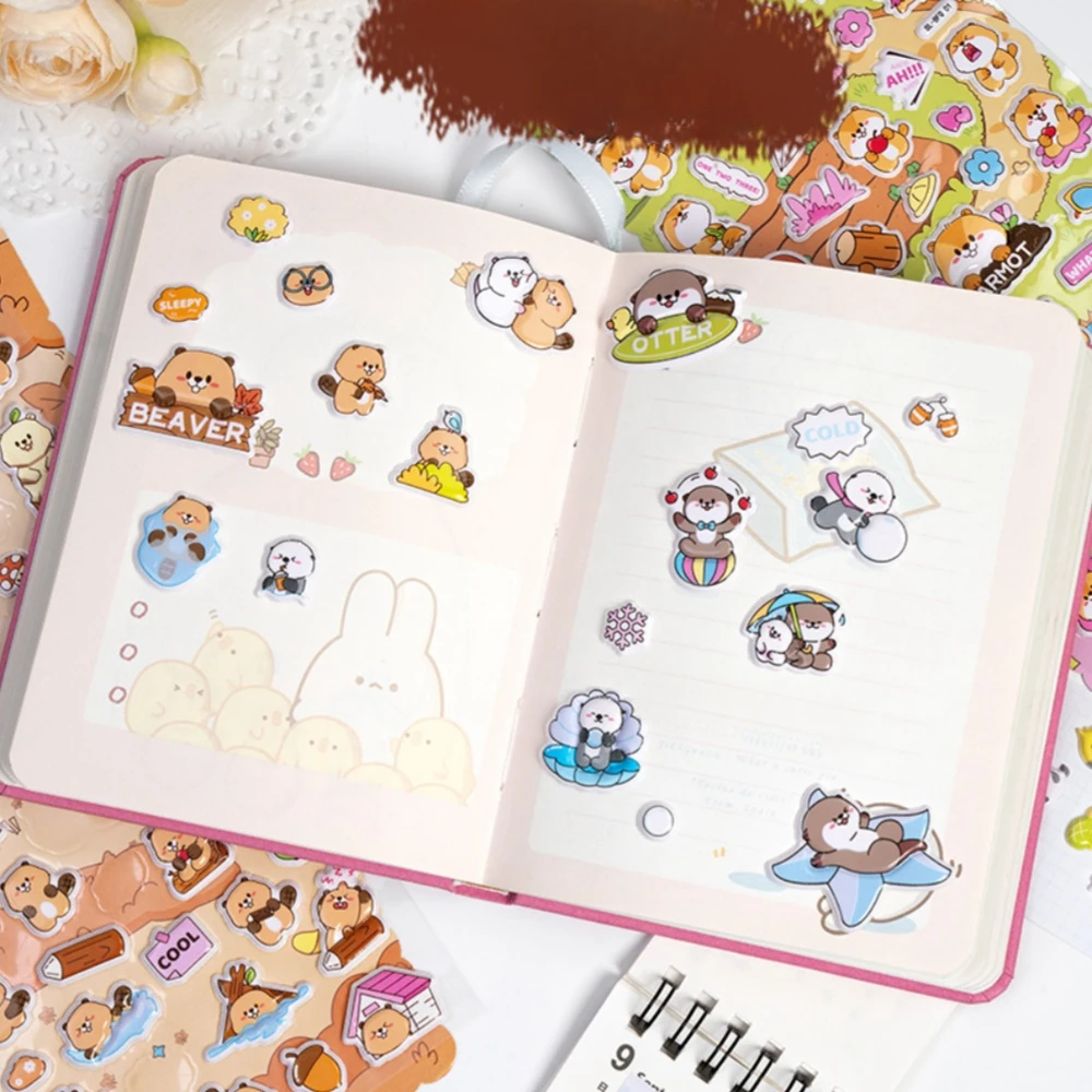 4 pcs/lot Kawaii Marmot Beaver Cartoon 3D Stickers Scrapbooking DIY Journal Stationery Sticker Cute Deco Aesthetic Art Supplies