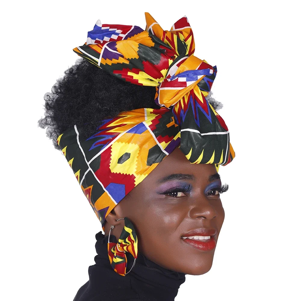 Pañuelo de cabeza y anillos africanos para mujer, bandana Bazin rica, diadema de cera Ankara, 2 piezas, moda 2024, SP018