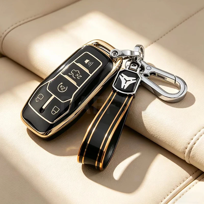 Étui pour clé télécommande de voiture à 5 boutons, pour Ford Fusion Mondeo Mustang F-150 Explorer Edge 2015 2016 2017 2018, coque en TPU, porte-clé