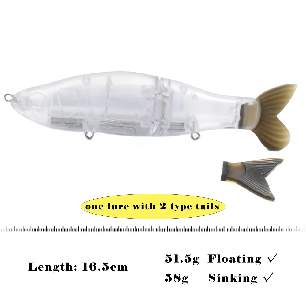 CCLTBA 6.5inch Megnetic Weight Unpainted Glide Lure Fishing Bait Blank Transparent Soft Tail Slide Swimbait  Fishing Tackle