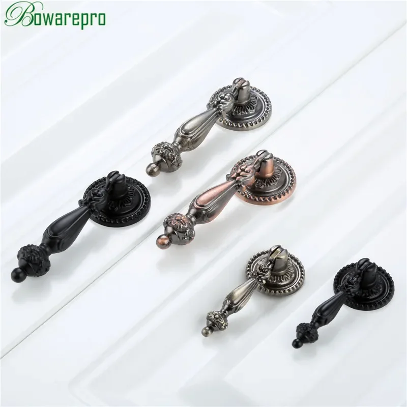 2Pcs Retro Antique Drop Pull Handle Wardrobe Door Pulls Dresser Drawer Kitchen Cupboard Hanging Design Cabinet Knobs and Handles