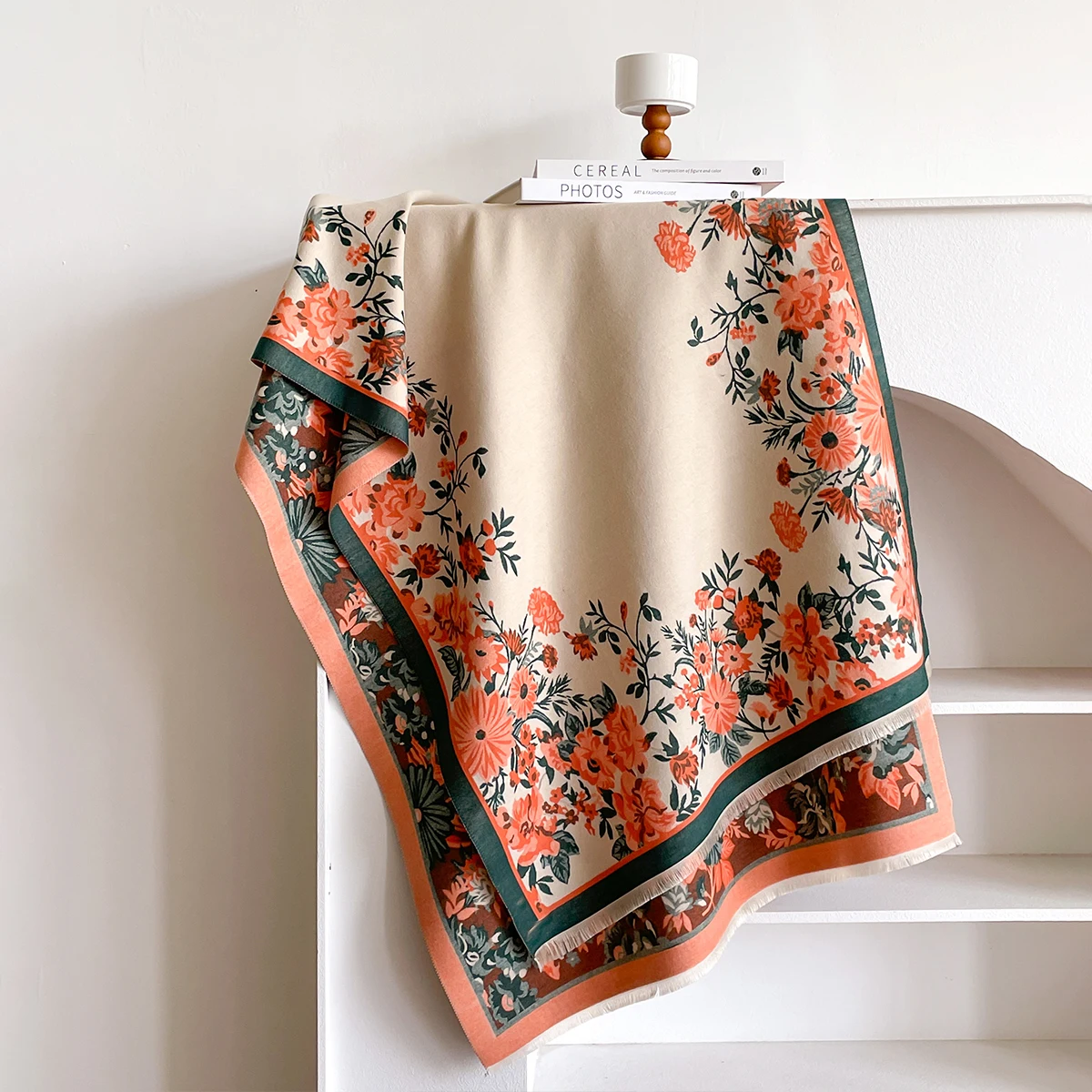 Brand Fashion Damen-Winterschal aus warmem Kaschmir – Pashmina-Schal mit Blumenmuster, dicker Schal, Wickel- und Poncho – Detail 2