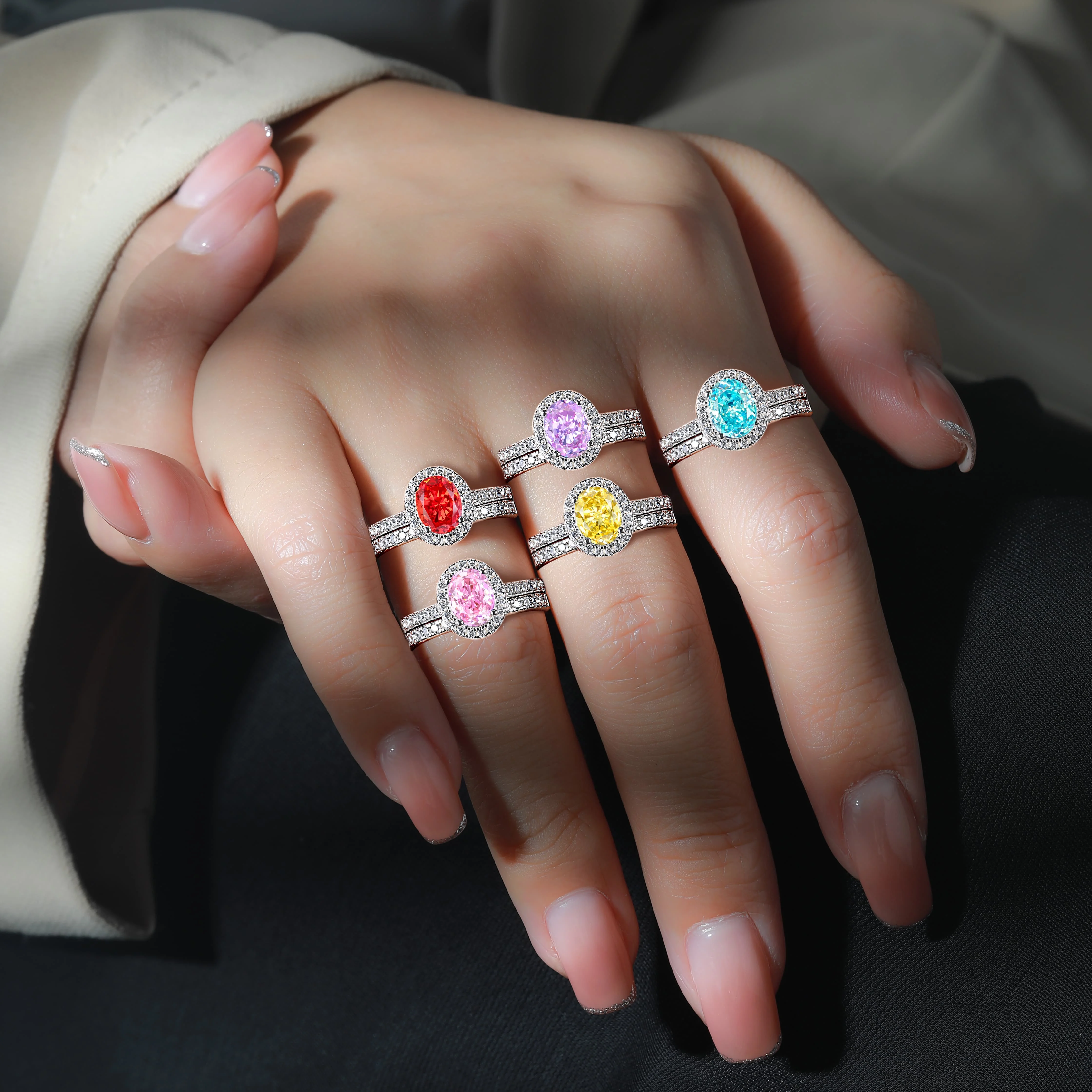 

Trendy Jewelry Solid Silver Classic Shinny Fine Jewelry 3A Cubic Zircon Wedding Colorful Ring Fine Jewelri 925 Silver for Women