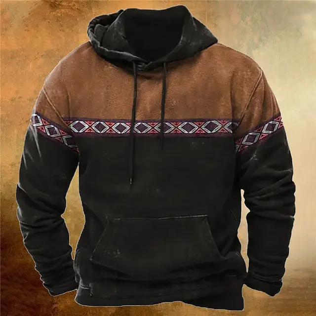 Men\'s Pullover Hoodie Sweatshirt Vintage Long Sleeve Tribal Pattern Casuals Spring & Fall For Men/Women Outerwear Streetwear