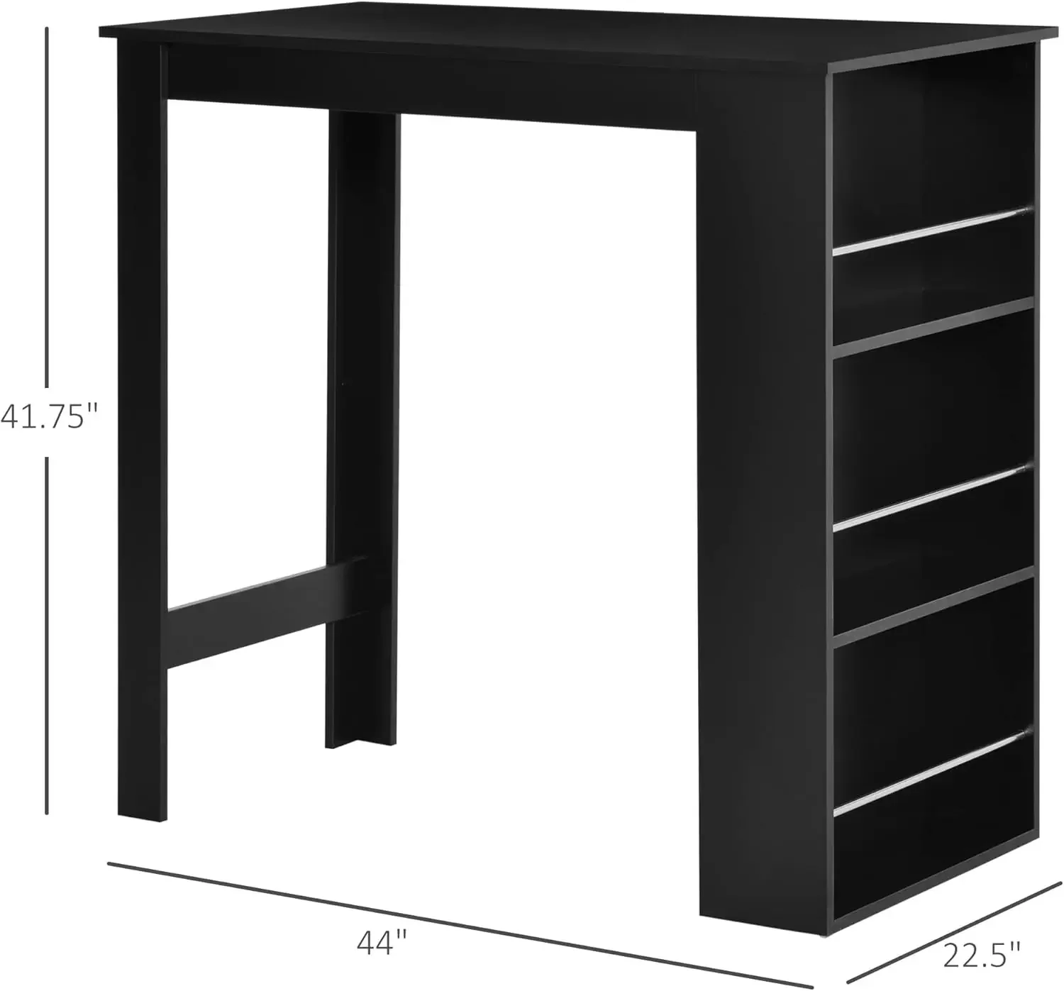 Bartafel Aanrecht Hoogte Eettafel Met 3 Opslagplanken Voor Keuken, Eetkamer, Woonkamer, Zwart