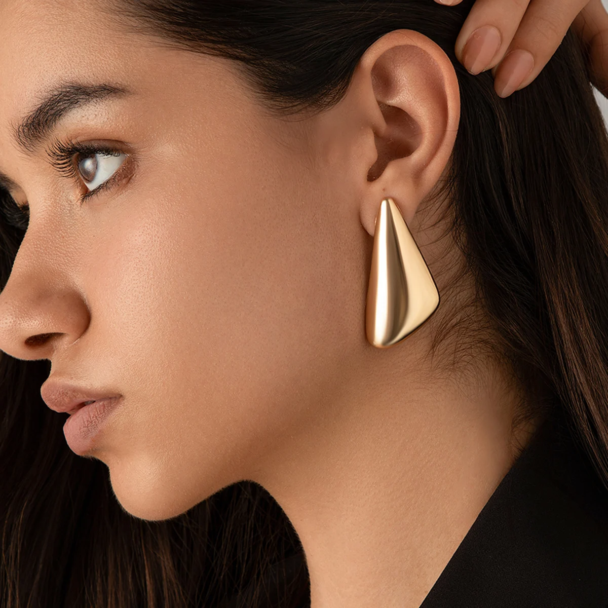 IngeSight.Z Punk Hip Hop Metal Geometric Triangle Stud Earrings Women's Vintage Aesthetics Gold Color Earrings Trendy Jewelry