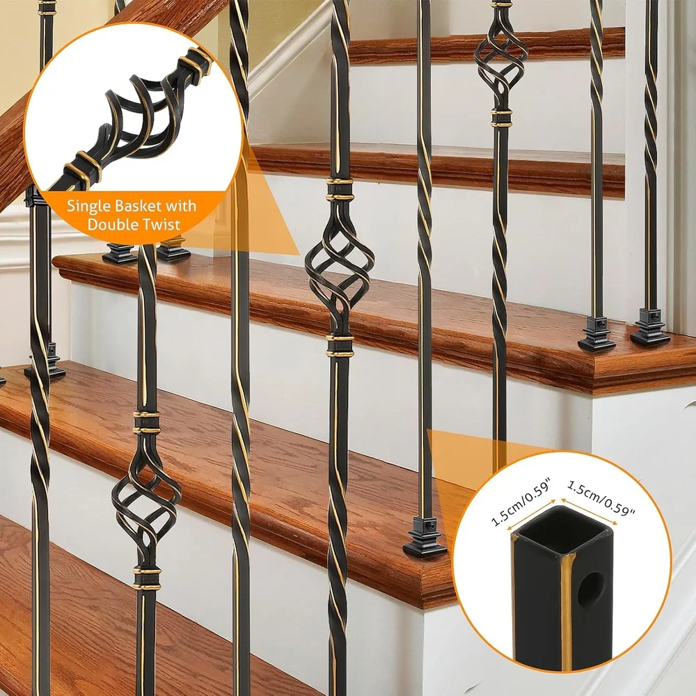 16er-Pack schmiedeeiserne Baluster, hohle Treppenspindeln, doppelt gedrehtes Design, langlebig, einfach zu installieren, DIY-Innengeländer