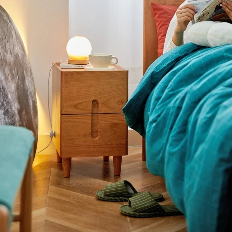 Solid wood very narrow bedside table small apartment bedroom cherry wood drawer bedside bedside storage cabinet