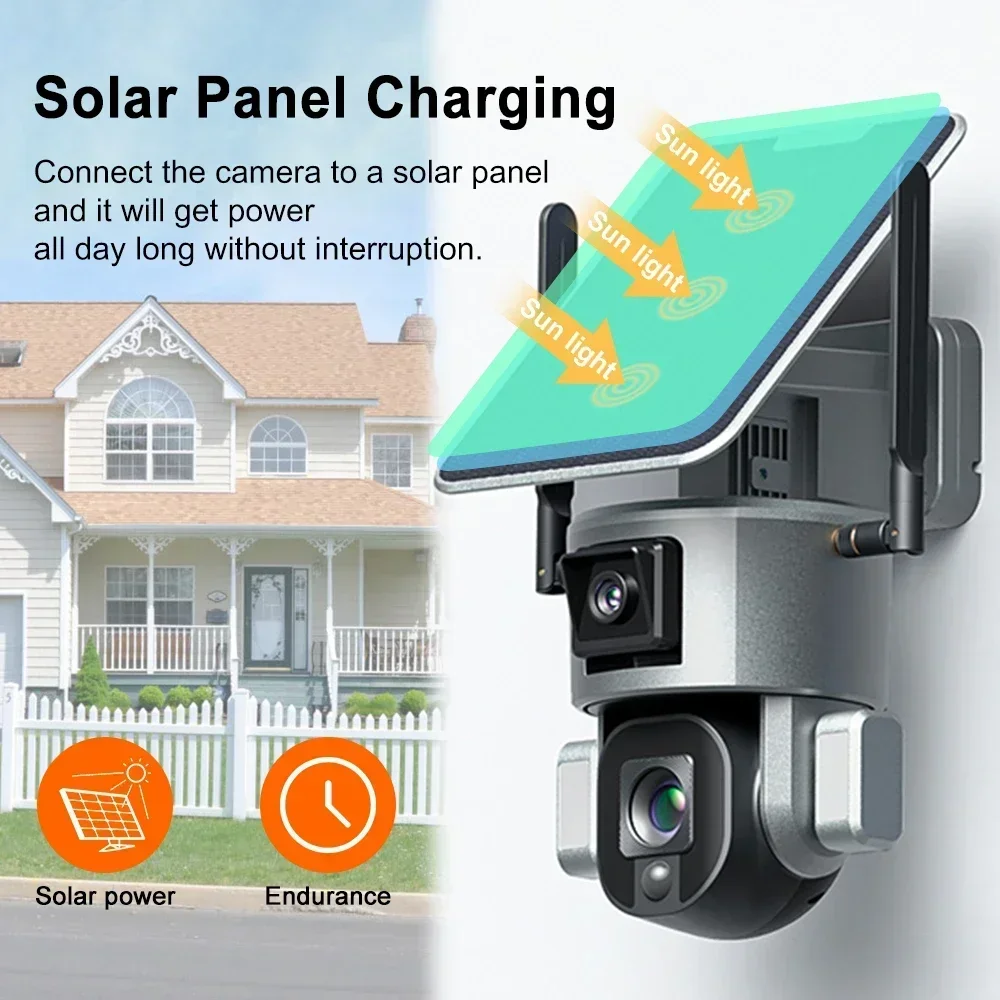 PEGATISAN 4K UHD Dual Lens 4G Solar Security Camera Outdoor 10X Optical Zoom WiFi Camera Auto Tracking Two way Audio CCTV Camera