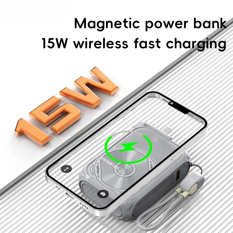 For IPhone Samsung Xiaomi 20000mAh Magnetic Wireless Power Bank Stand 10000mAh Portable USB Cable Fast Charging External Battery