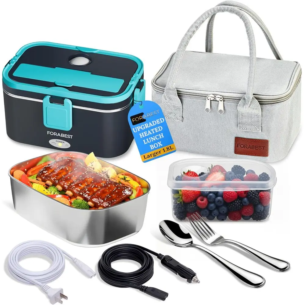 

Heated Lunch Box, 80W Electric Lunch Box for Adults, Portable Food Warmer with XL 1.8L Stainless Steel Container, Utensils, Carr