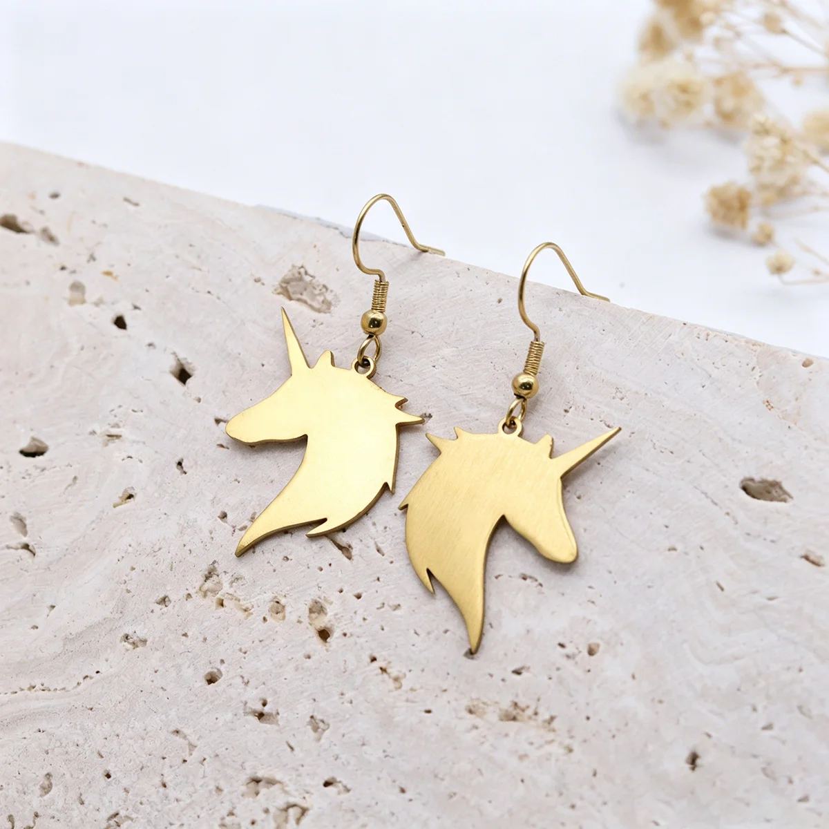 QIAMNI Cute Unicorn Dangle Earring Fashion Piercing Jewelry Funny Animal Horse Stainless Steel Drop Earrings for Women Men Gifts
