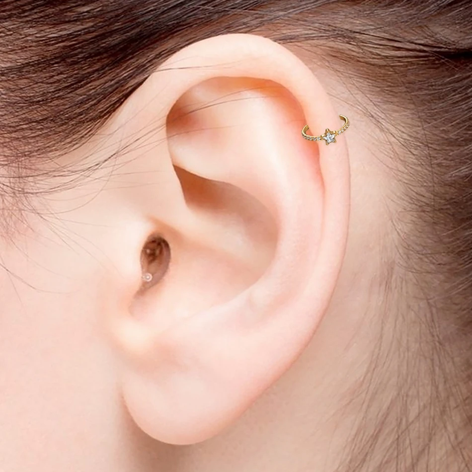 16G Hypoallergenic Titanium Piercing Jewelry CZ Zircon Star Nose Hoop Septum Ring Ear Cartilage Helix Tragus Daith Earring image 3